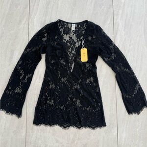Black Lace Long Sleeve Mini Dress
